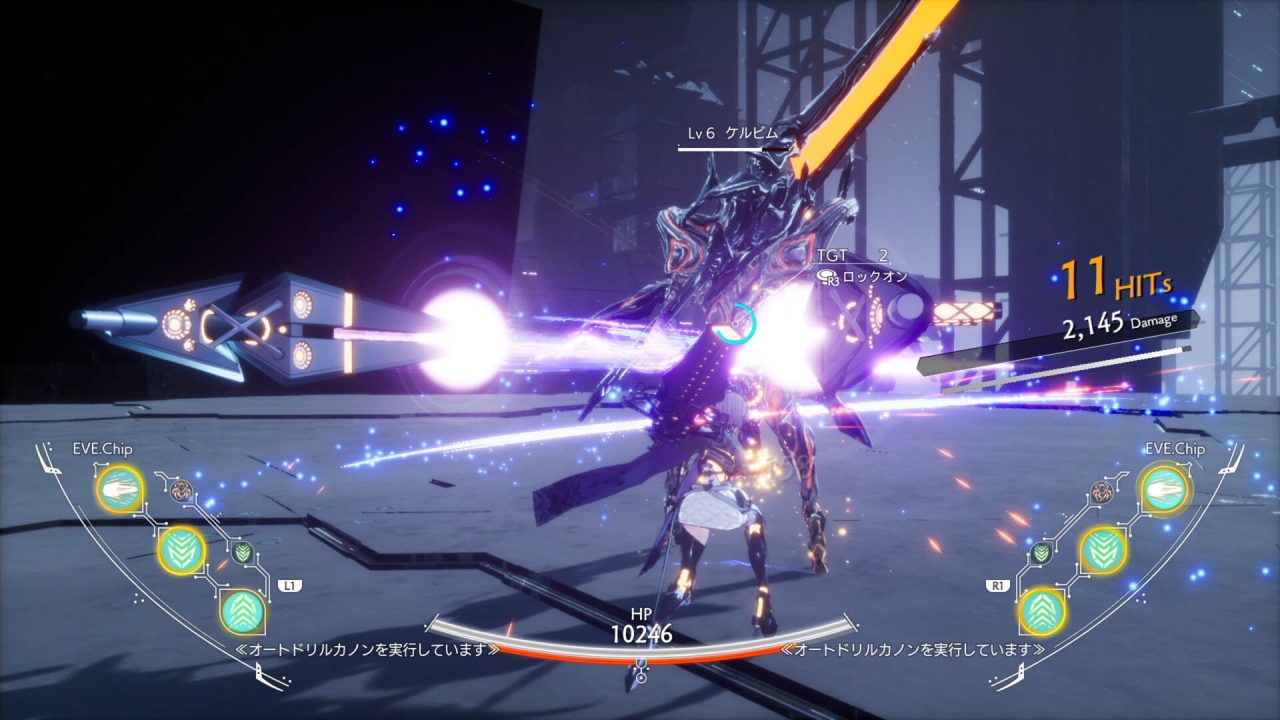 Crymachina combat image featuring a battle between the heroine and a robotic foe.