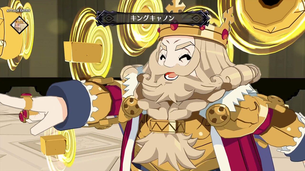 A royal-looking character literally throwing money (or directing it by pointing out of frame) in Disgaea 6.