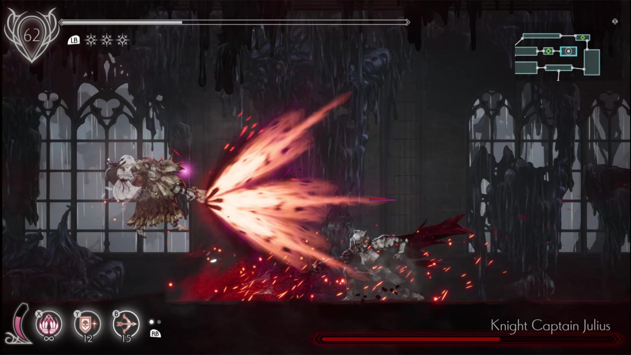 A screenshot of ENDER LILIES where Lily is in a boss fight.