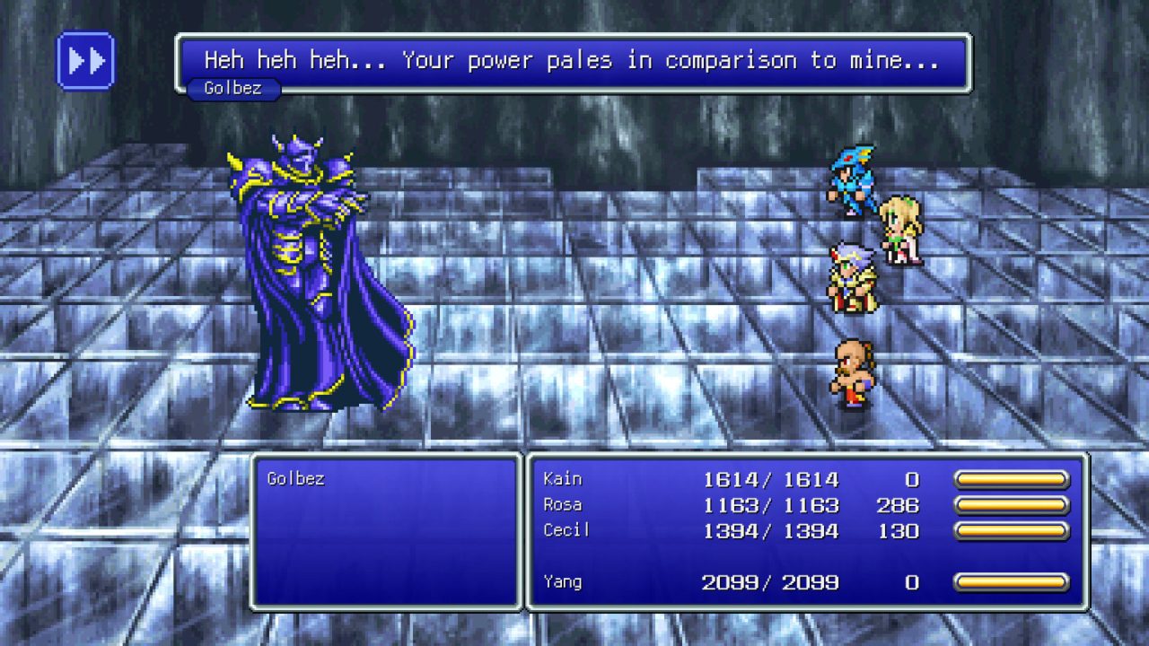 Golbez bragging about how the party's power pales in comparison to his in Final Fantasy IV Pixel Remaster.