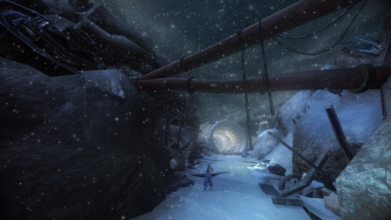 A screenshot of a snowy landscape in Final Fantasy XIII-2