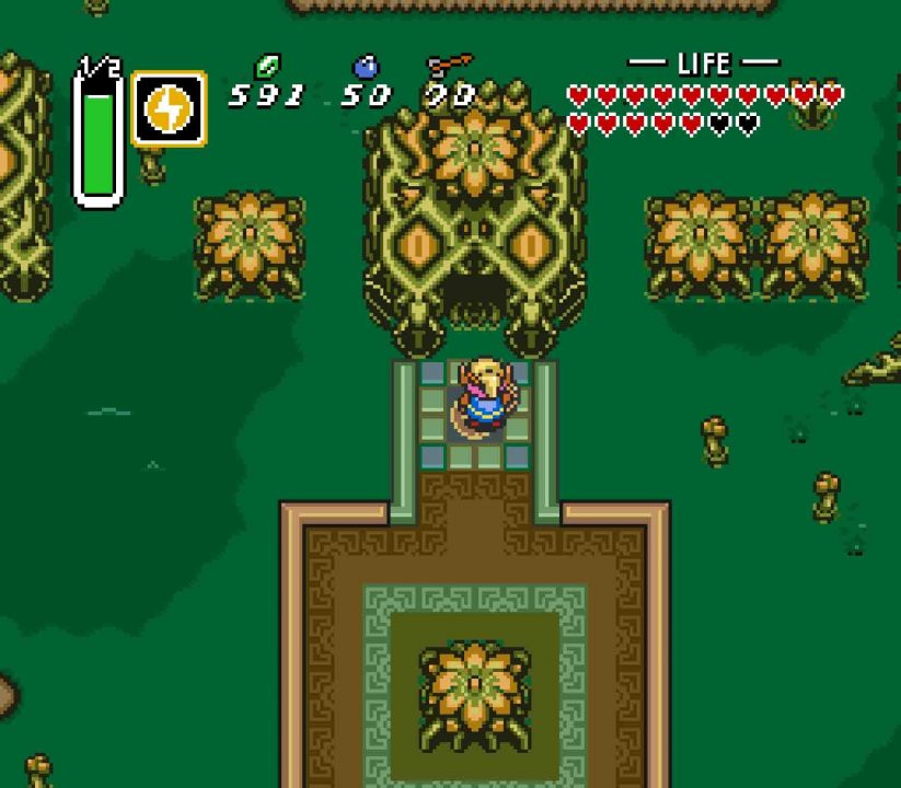 Misery Mire Dungeon Entrance in The Legend of Zelda: A Link to the Past.