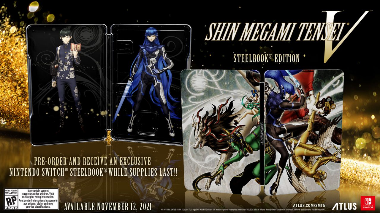 The Standard Edition on Shin Megami Tensei V, which is a steelbook with extended cover art, and the inside shows the protagonist in both their human and their merged form.