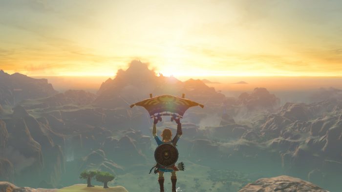 Link flying in a screenshot from Breath of the Wild