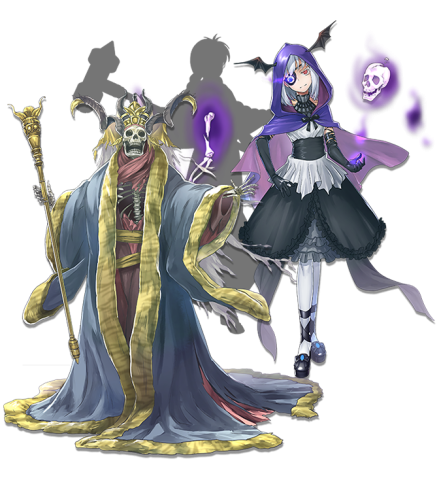 Eiyuden Chronicle: Hundred Heroes character art of a witch-like girl and regal skeleton in robes.