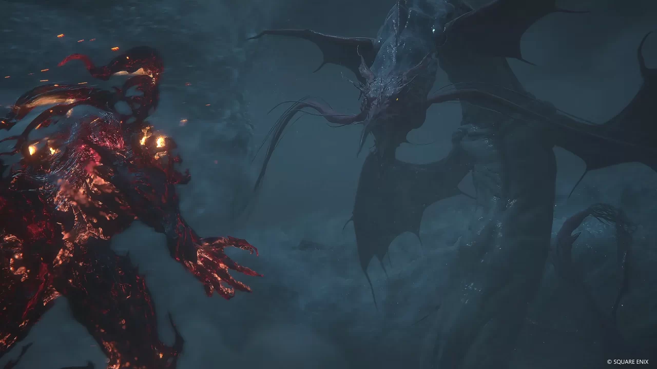 Ifrit prepares to fight Leviathan in Final Fantasy XVI: The Rising Tide.