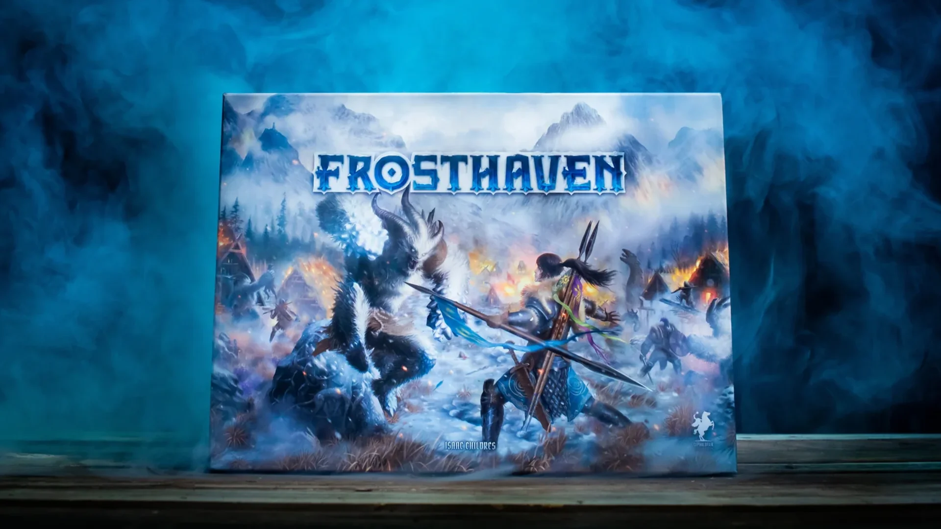 Cover art for Frosthaven with an icy battlefield.