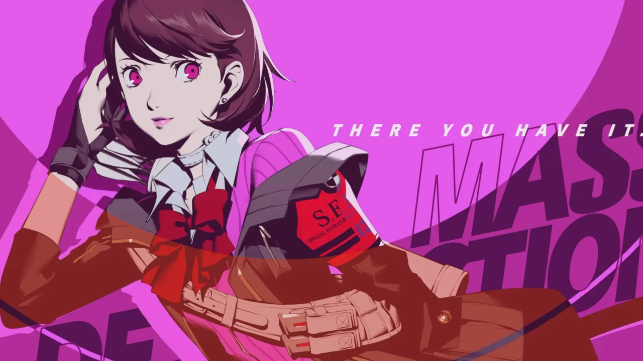 Yukari's victory splash screen, decorated with a pink background with the text, "There you have it."