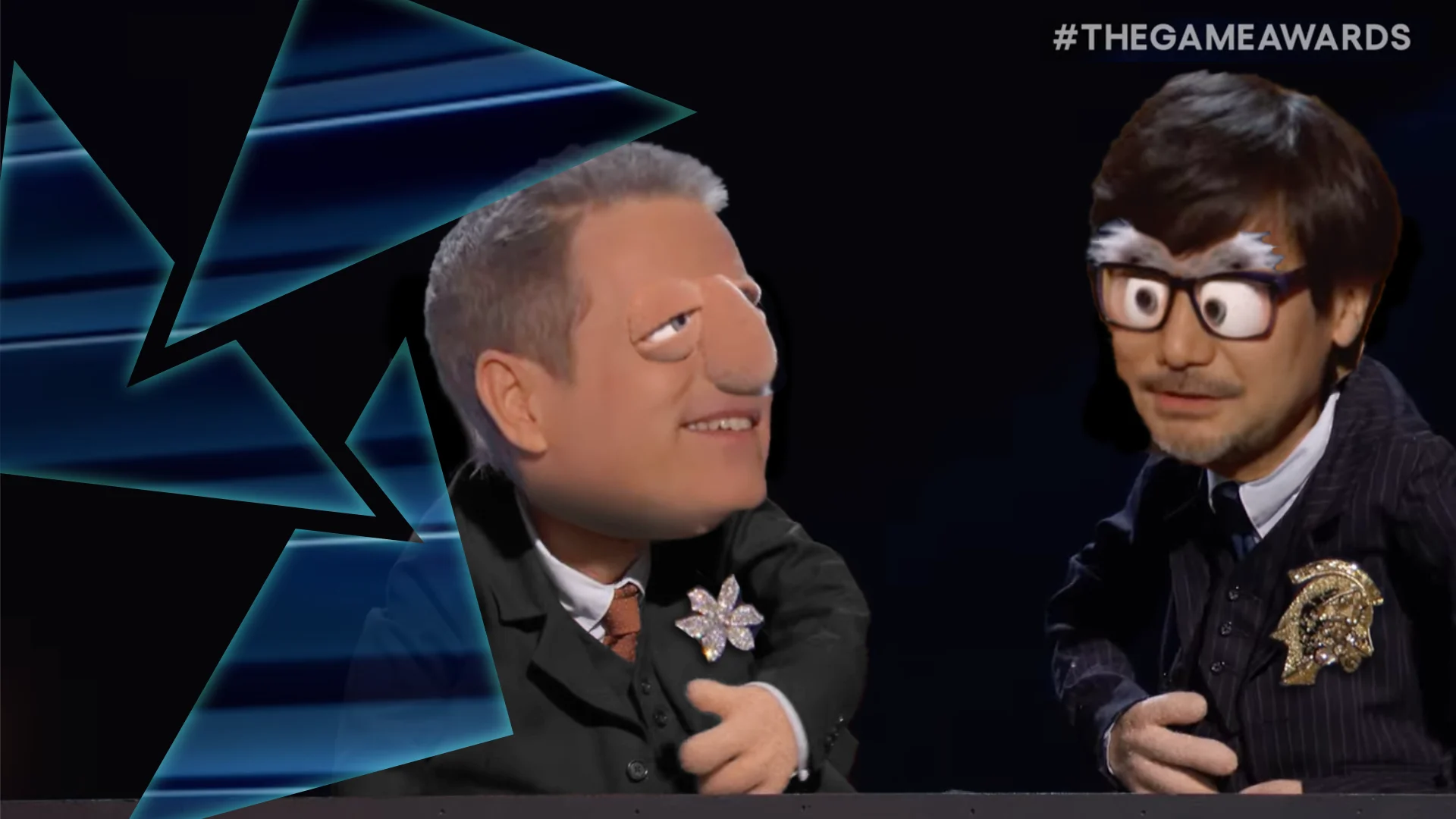 Random Encounter 311 The Game Awards 2024 with Geoff Keighley and Hideo Kojima as horrible merged faces with Muppets Statler and Waldorf