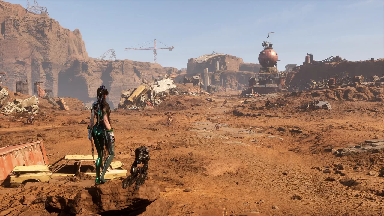 Stellar Blade protagonist Eve looking out on the wasteland.