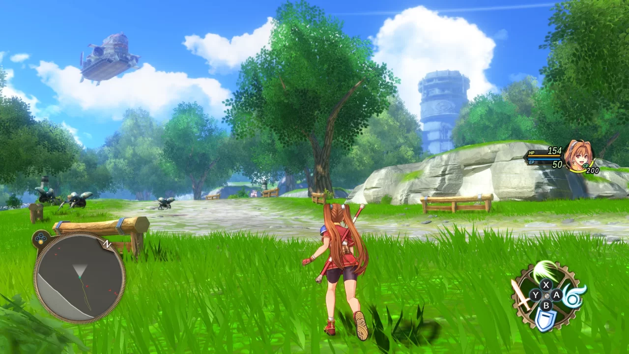 A screenshot of Estelle walking through a field in The Legend of Heroes Trails in the Sky the 1st