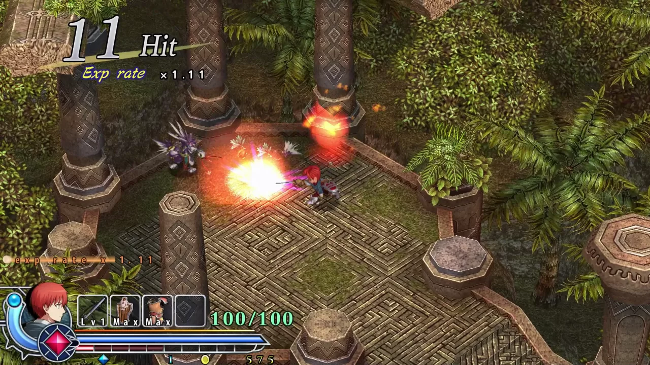 Adol uses a fire spell in Ys Memoire: Oath in Felghana.